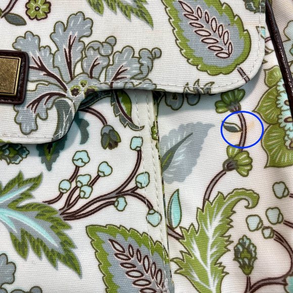 Gigi Hill Medium Green Brown White Floral 2 pocket Hand Shoulder Purse - Picture 10 of 12